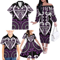 Custom Aotearoa Rangitane Family Matching Off The Shoulder Long Sleeve Dress and Hawaiian Shirt Maori Tribal Pattern