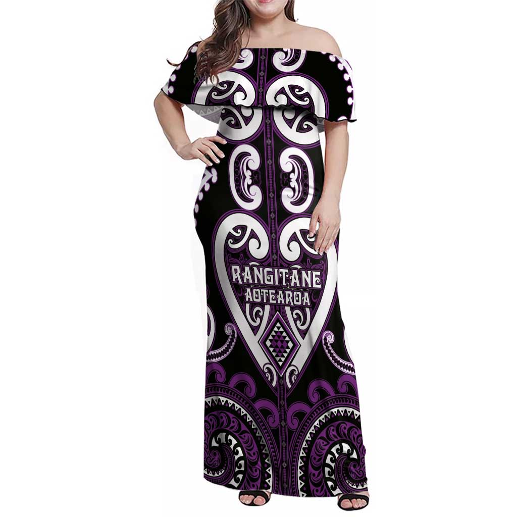 Custom Aotearoa Rangitane Family Matching Off Shoulder Maxi Dress and Hawaiian Shirt Maori Tribal Pattern