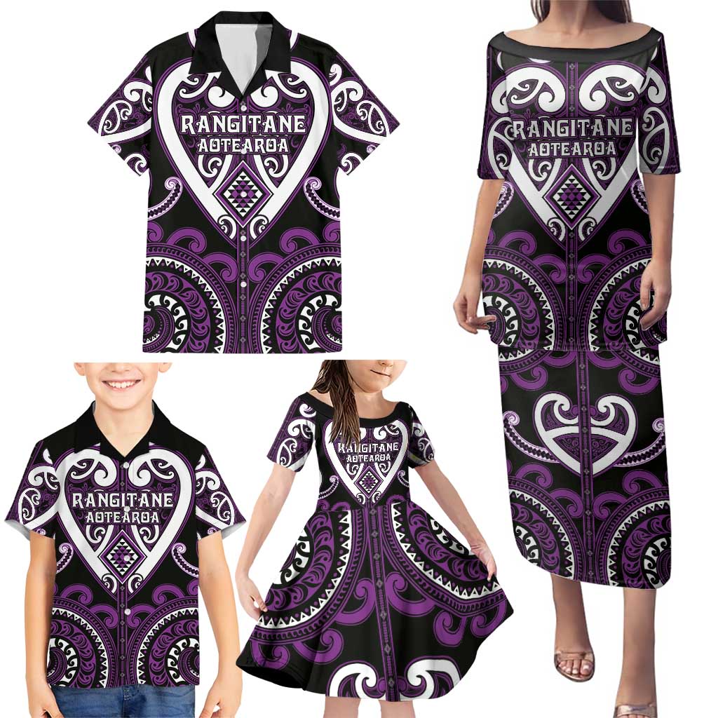 Custom Aotearoa Rangitane Family Matching Puletasi and Hawaiian Shirt Maori Tribal Pattern