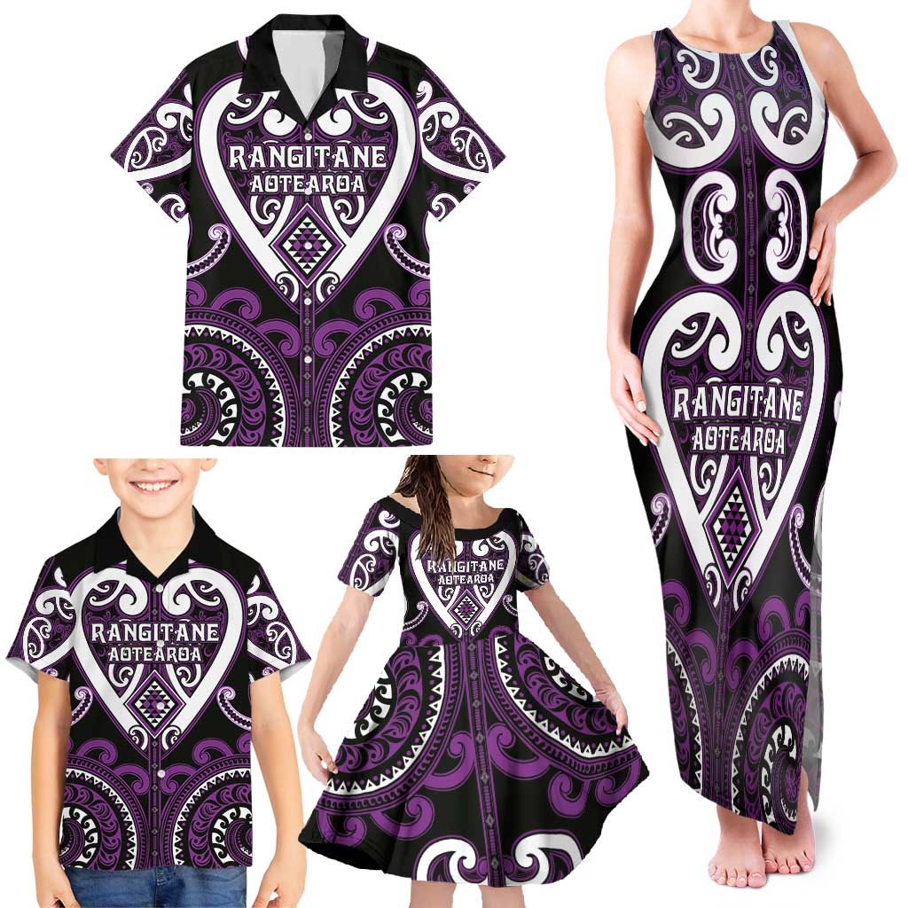 Custom Aotearoa Rangitane Family Matching Tank Maxi Dress and Hawaiian Shirt Maori Tribal Pattern