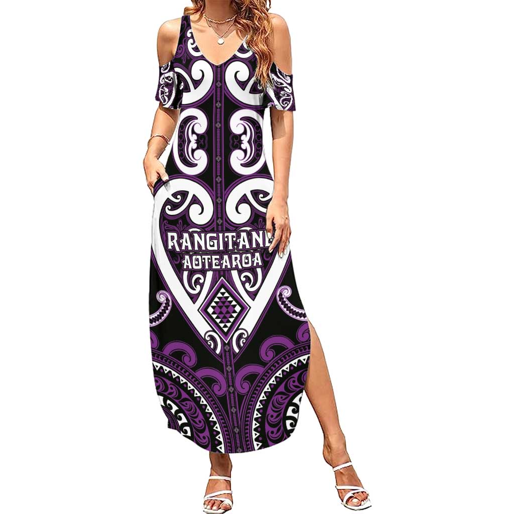 Custom Aotearoa Rangitane Summer Maxi Dress Maori Tribal Pattern LT05 Women Purple - Polynesian Pride