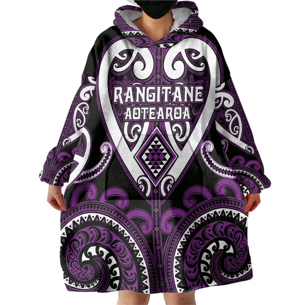 Custom Aotearoa Rangitane Wearable Blanket Hoodie Maori Tribal Pattern