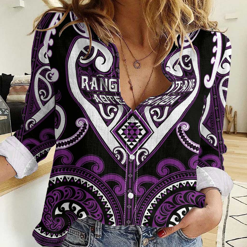 Custom Aotearoa Rangitane Women Casual Shirt Maori Tribal Pattern LT05 Female Purple - Polynesian Pride