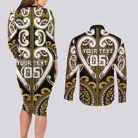 Custom Aotearoa Taranaki Couples Matching Long Sleeve Bodycon Dress and Long Sleeve Button Shirt Maori Tribal Pattern