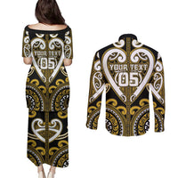 Custom Aotearoa Taranaki Couples Matching Puletasi and Long Sleeve Button Shirt Maori Tribal Pattern