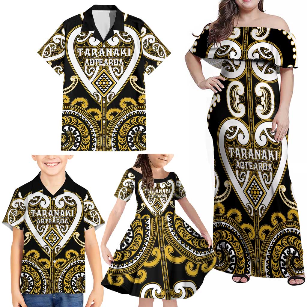 Custom Aotearoa Taranaki Family Matching Off Shoulder Maxi Dress and Hawaiian Shirt Maori Tribal Pattern