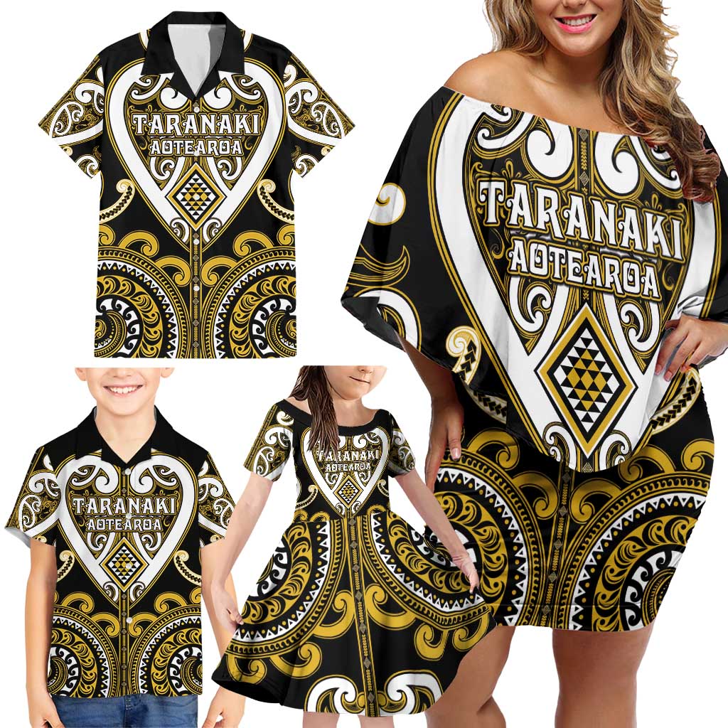 Custom Aotearoa Taranaki Family Matching Off Shoulder Short Dress and Hawaiian Shirt Maori Tribal Pattern