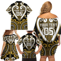 Custom Aotearoa Taranaki Family Matching Off Shoulder Short Dress and Hawaiian Shirt Maori Tribal Pattern