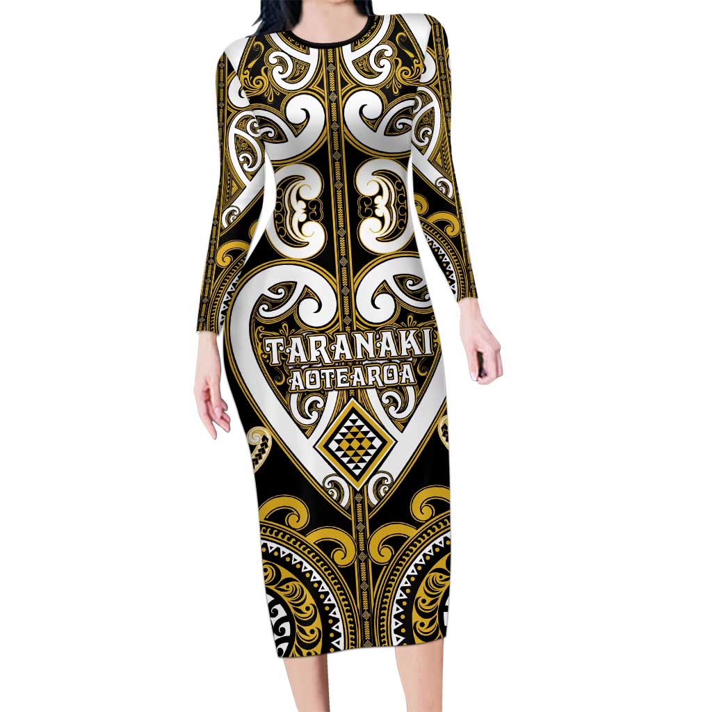 Custom Aotearoa Taranaki Long Sleeve Bodycon Dress Maori Tribal Pattern