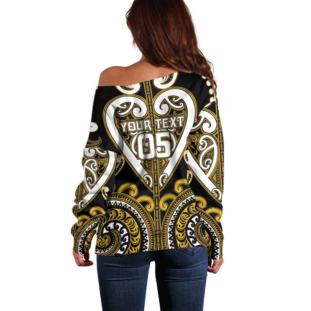 Custom Aotearoa Taranaki Off Shoulder Sweater Maori Tribal Pattern LT05 - Polynesian Pride