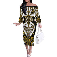 Custom Aotearoa Taranaki Off The Shoulder Long Sleeve Dress Maori Tribal Pattern