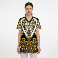 Custom Aotearoa Taranaki Scrub Top Maori Tribal Pattern - Polynesian Pride