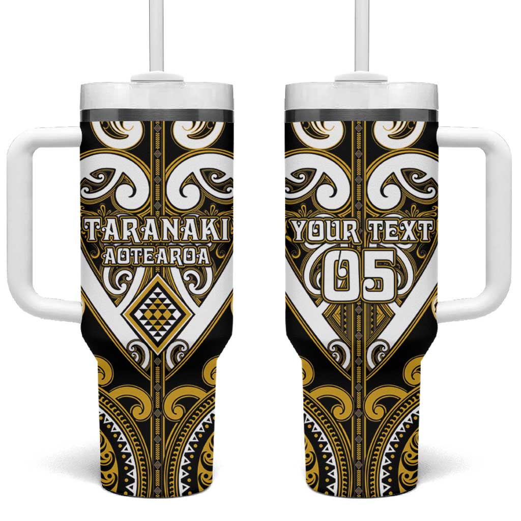 Custom Aotearoa Taranaki Tumbler With Handle Maori Tribal Pattern LT05 One Size: 40 oz Yellow - Polynesian Pride