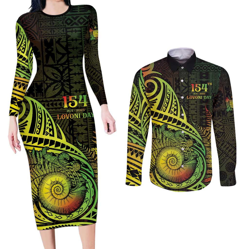 Personalised Fiji Lovoni Day Couples Matching Long Sleeve Bodycon Dress and Long Sleeve Button Shirt 154th Years