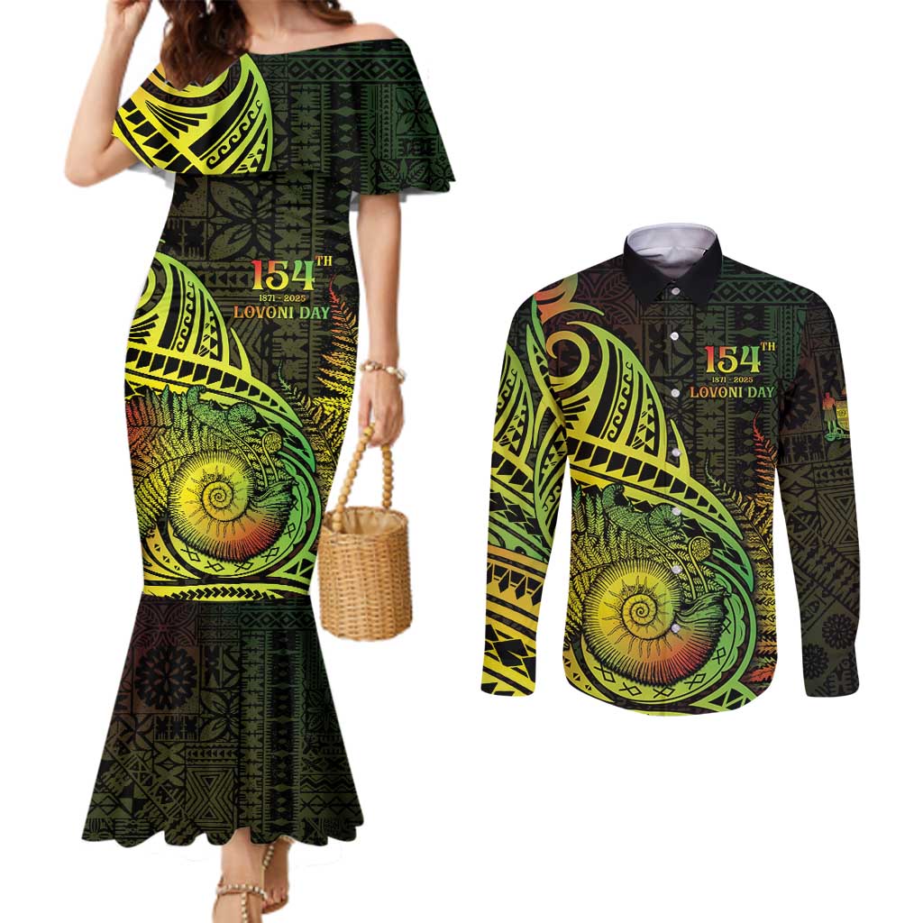Personalised Fiji Lovoni Day Couples Matching Mermaid Dress and Long Sleeve Button Shirt 154th Years