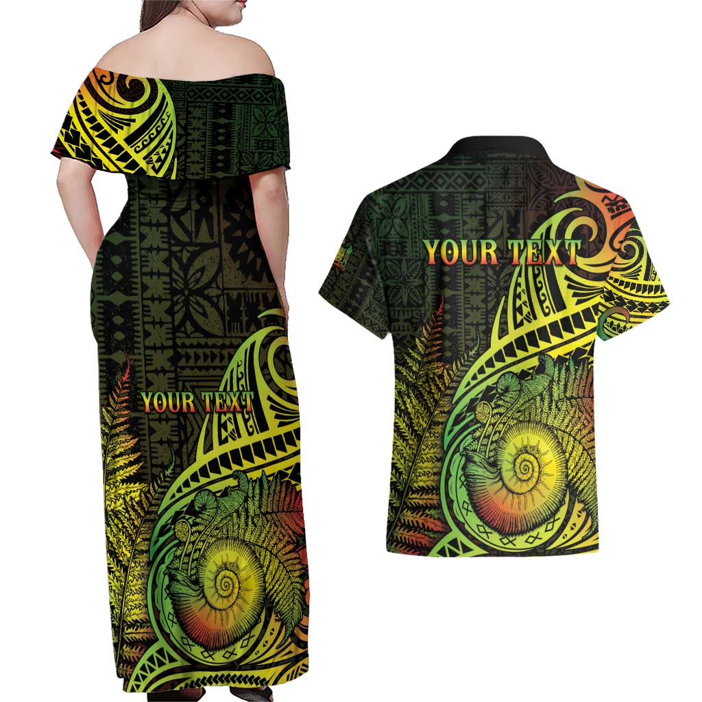 Personalised Fiji Lovoni Day Couples Matching Off Shoulder Maxi Dress and Hawaiian Shirt 154th Years