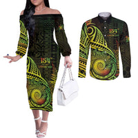 Personalised Fiji Lovoni Day Couples Matching Off The Shoulder Long Sleeve Dress and Long Sleeve Button Shirt 154th Years