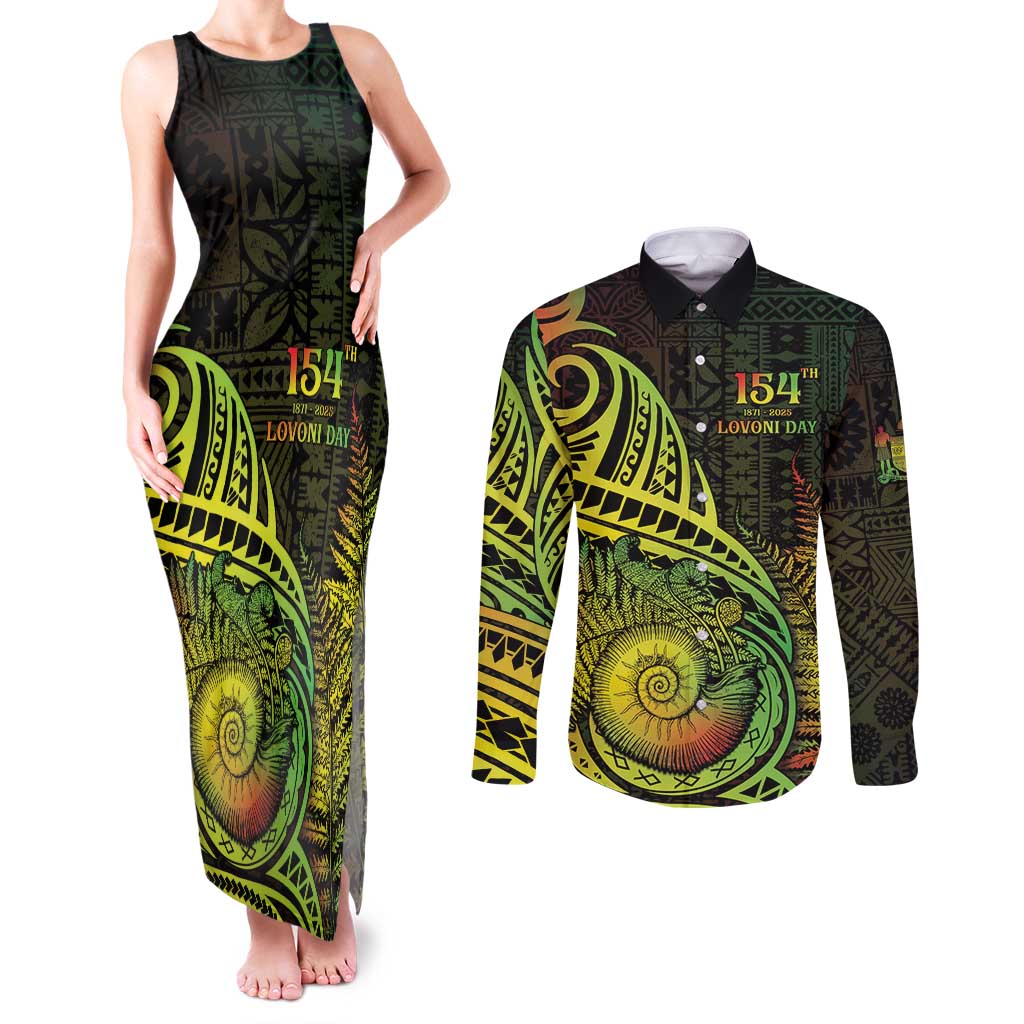 Personalised Fiji Lovoni Day Couples Matching Tank Maxi Dress and Long Sleeve Button Shirt 154th Years