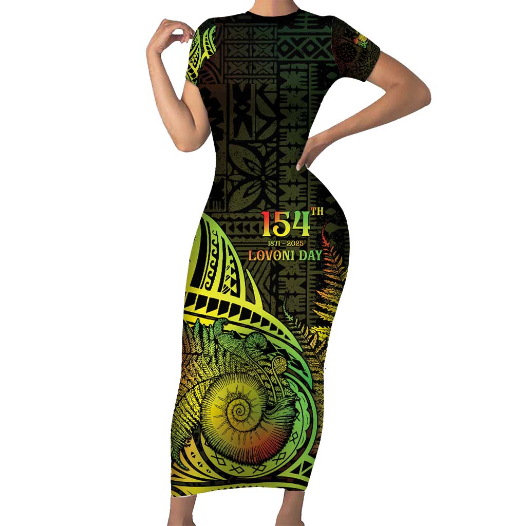 Personalised Fiji Lovoni Day Family Matching Short Sleeve Bodycon Dress and Hawaiian Shirt 154th Years
