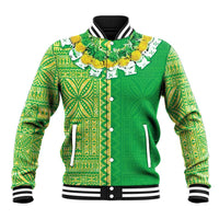 Fiji Lovoni Baseball Jacket Fijian Tapa Salusalu Green Glitter