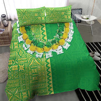 Fiji Lovoni Bedding Set Fijian Tapa Salusalu Green Glitter