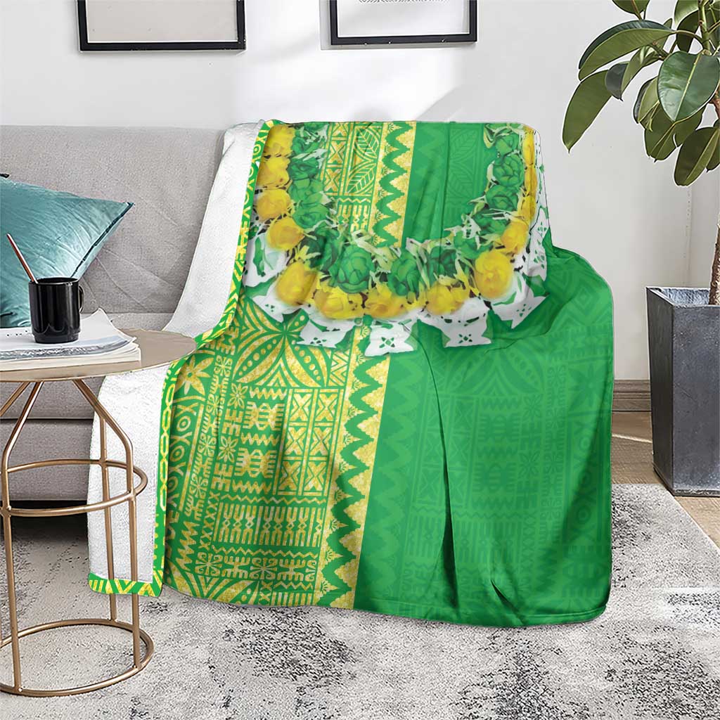 Fiji Lovoni Blanket Fijian Tapa Salusalu Green Glitter