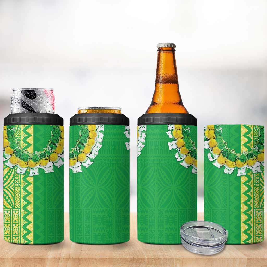 Fiji Lovoni 4 in 1 Can Cooler Tumbler Fijian Tapa Salusalu Green Glitter LT05 - Polynesian Pride