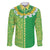 Fiji Lovoni Family Matching Off The Shoulder Long Sleeve Dress and Hawaiian Shirt Fijian Tapa Salusalu Green Glitter