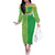 Fiji Lovoni Family Matching Off The Shoulder Long Sleeve Dress and Hawaiian Shirt Fijian Tapa Salusalu Green Glitter