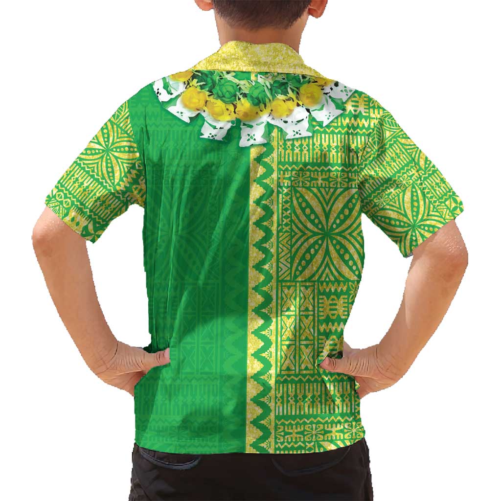Fiji Lovoni Family Matching Off Shoulder Short Dress and Hawaiian Shirt Fijian Tapa Salusalu Green Glitter
