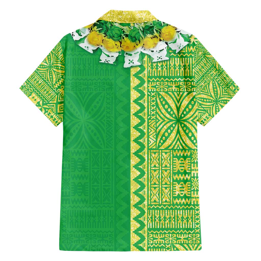 Fiji Lovoni Family Matching Summer Maxi Dress and Hawaiian Shirt Fijian Tapa Salusalu Green Glitter