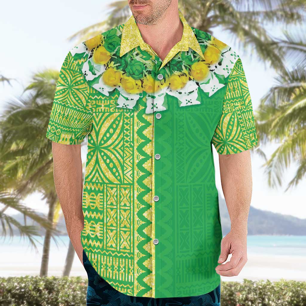 Fiji Lovoni Hawaiian Shirt Fijian Tapa Salusalu Green Glitter