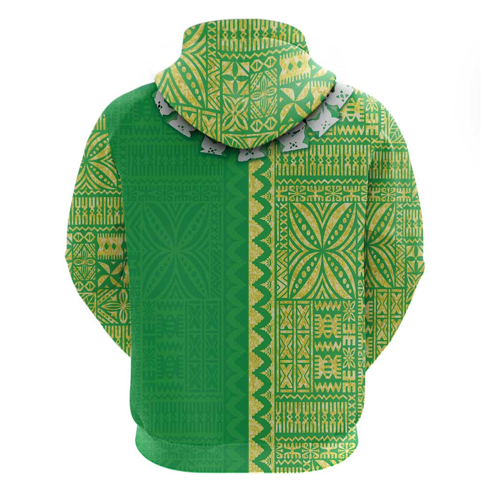 Fiji Lovoni Hoodie Fijian Tapa Salusalu Green Glitter