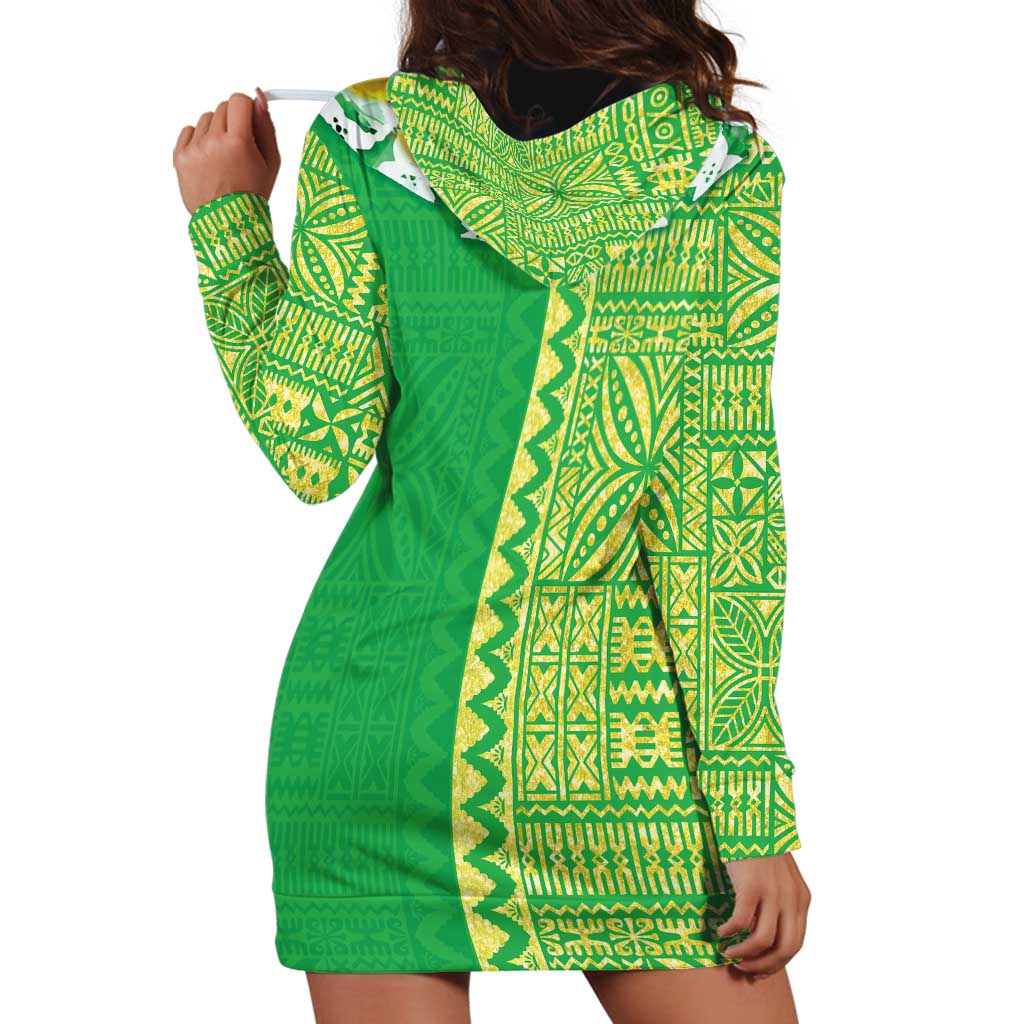 Fiji Lovoni Hoodie Dress Fijian Tapa Salusalu Green Glitter