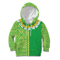 Fiji Lovoni Kid Hoodie Fijian Tapa Salusalu Green Glitter