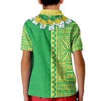 Fiji Lovoni Kid Polo Shirt Fijian Tapa Salusalu Green Glitter