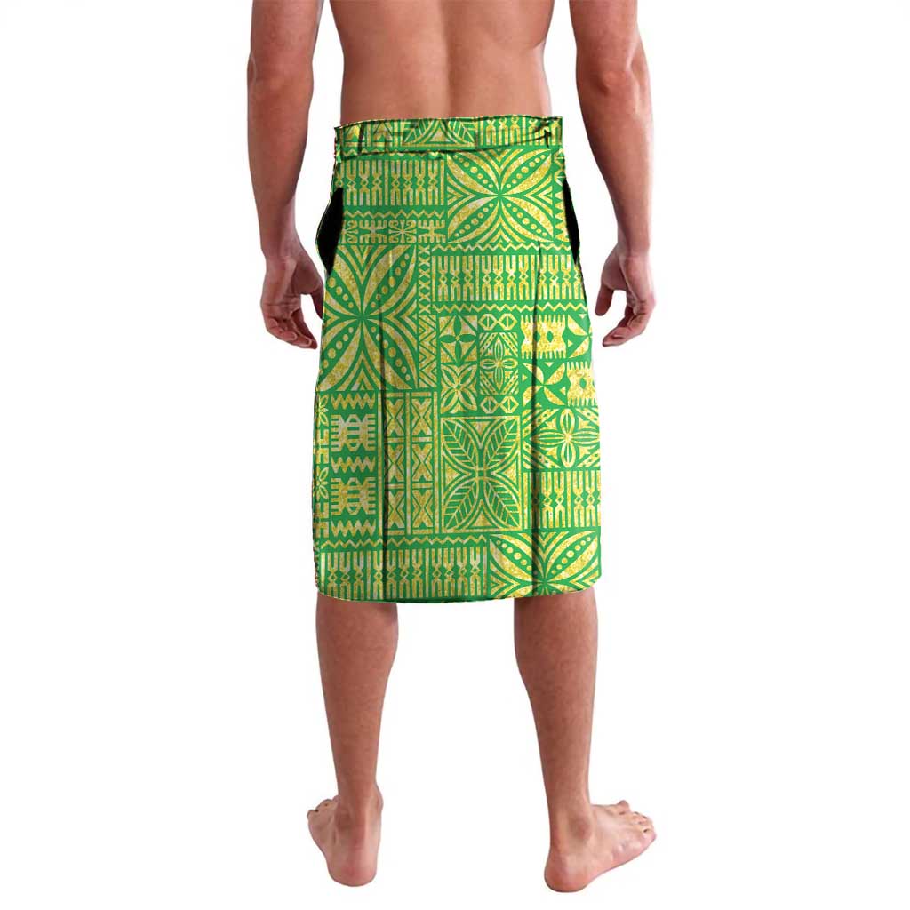 Fiji Lovoni Lavalava Fijian Tapa Salusalu Green Glitter