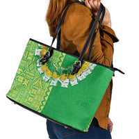Fiji Lovoni Leather Tote Bag Fijian Tapa Salusalu Green Glitter