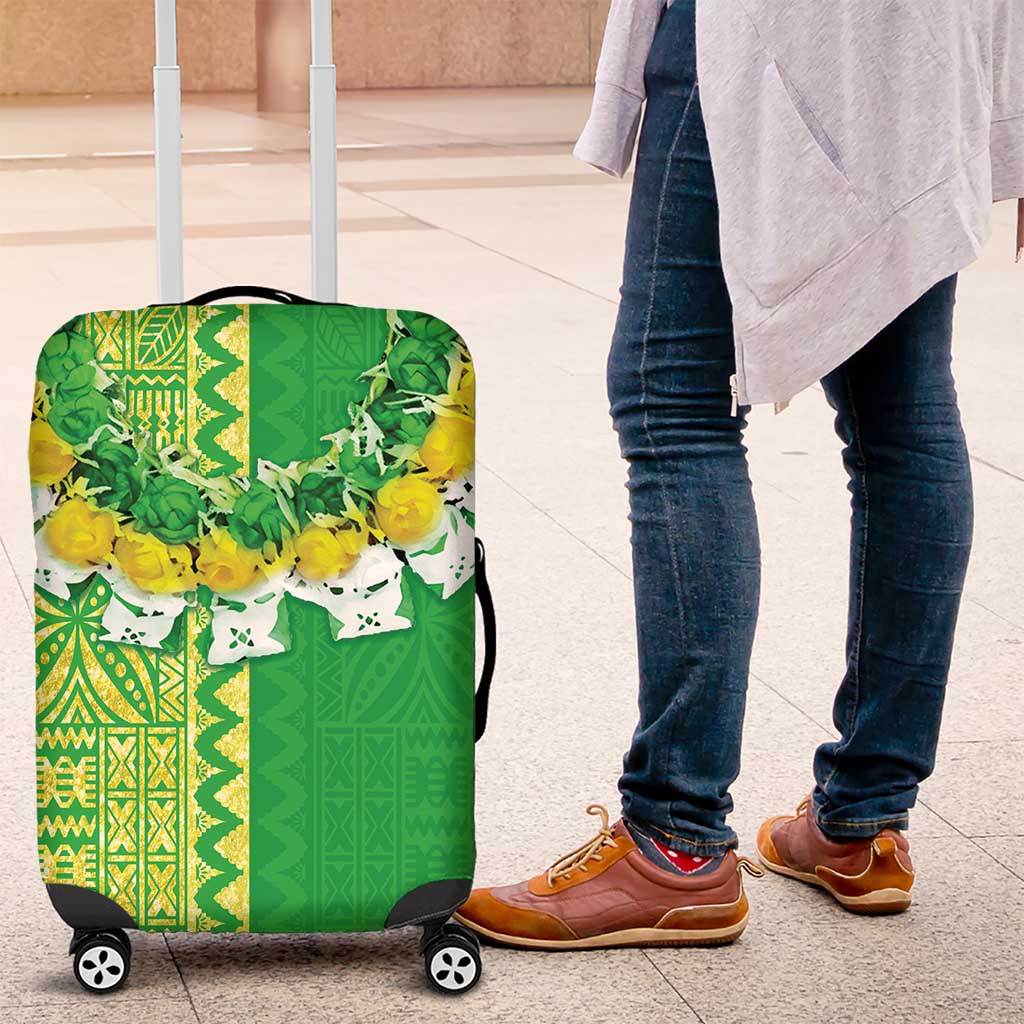 Fiji Lovoni Luggage Cover Fijian Tapa Salusalu Green Glitter