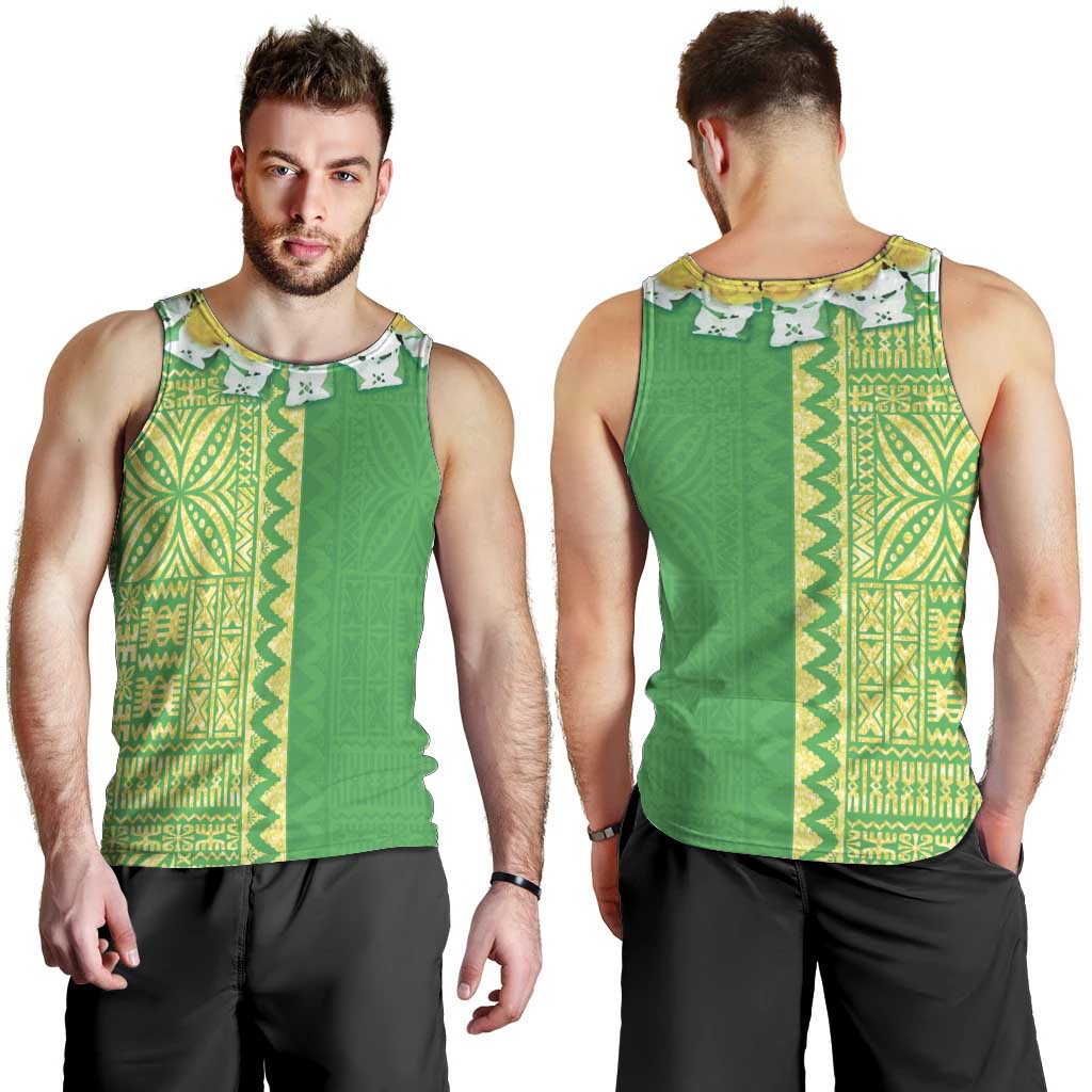 Fiji Lovoni Men Tank Top Fijian Tapa Salusalu Green Glitter
