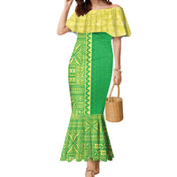 Fiji Lovoni Mermaid Dress Fijian Tapa Salusalu Green Glitter