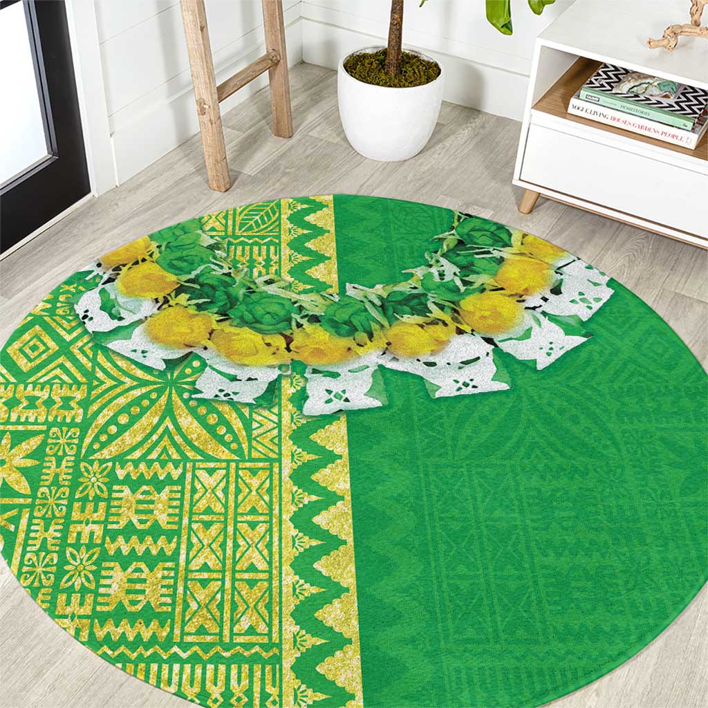 Fiji Lovoni Round Carpet Fijian Tapa Salusalu Green Glitter