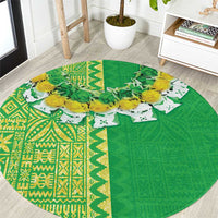 Fiji Lovoni Round Carpet Fijian Tapa Salusalu Green Glitter