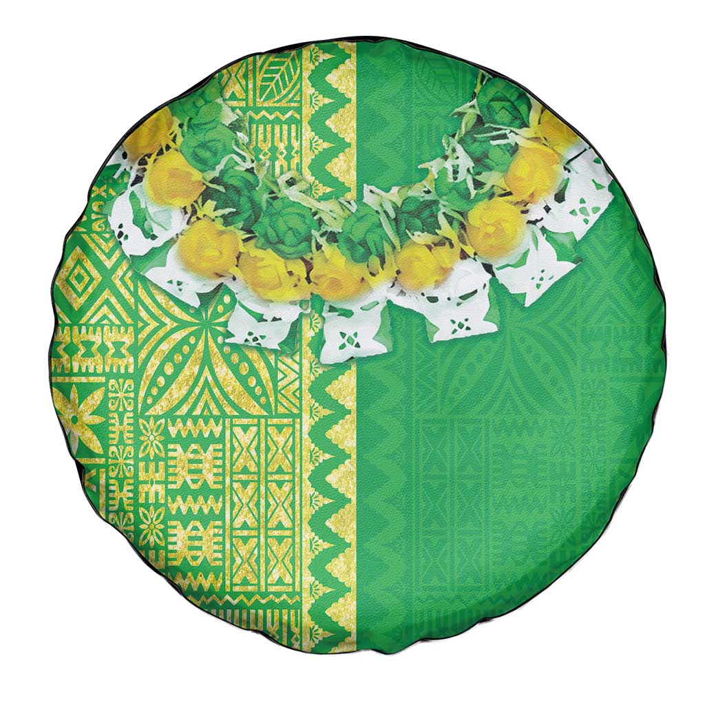 Fiji Lovoni Spare Tire Cover Fijian Tapa Salusalu Green Glitter