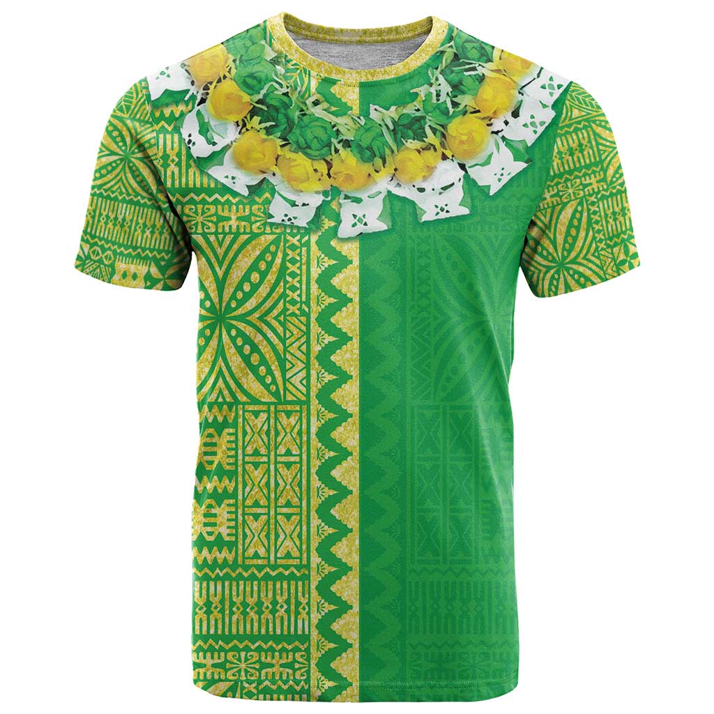 Fiji Lovoni T Shirt Fijian Tapa Salusalu Green Glitter