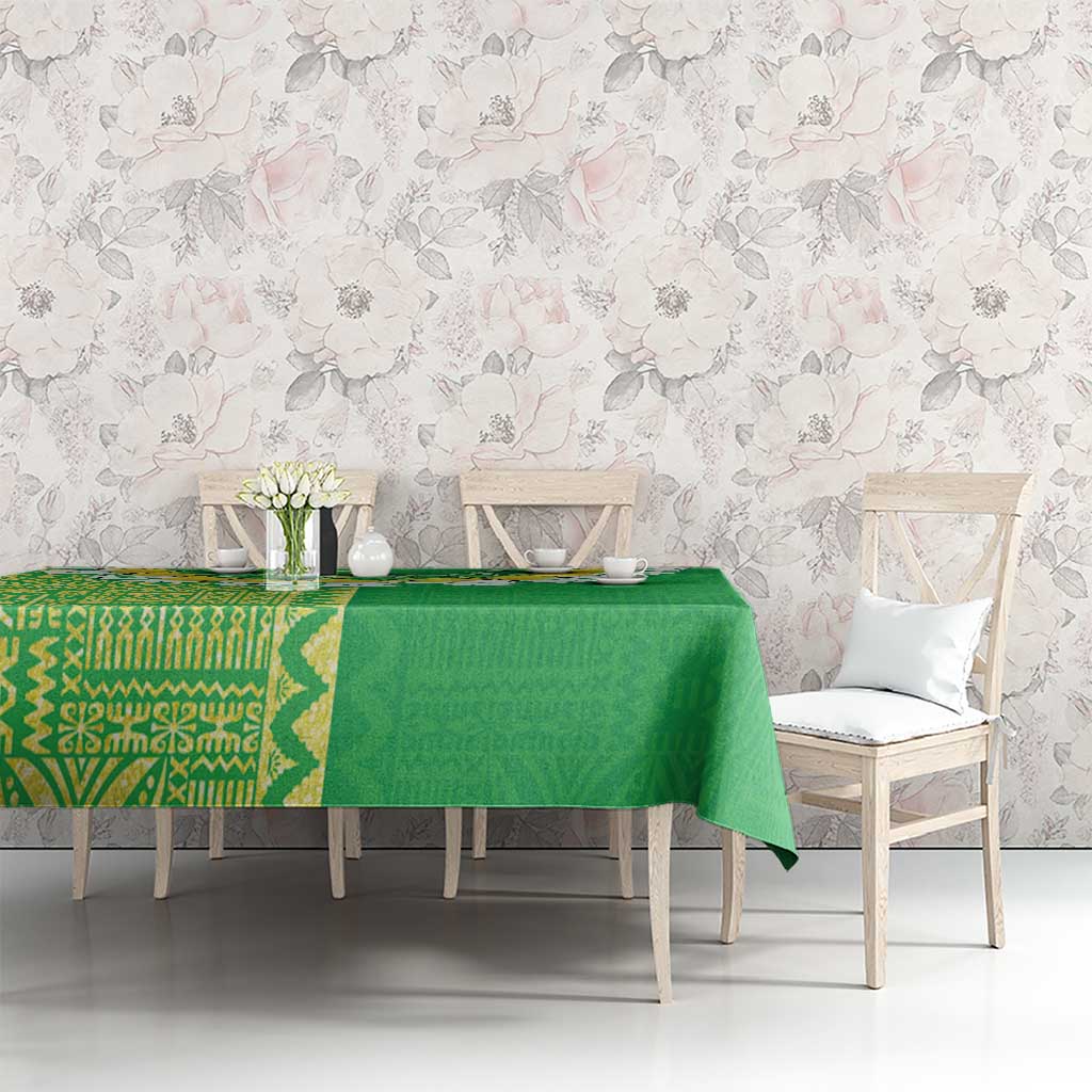 Fiji Lovoni Tablecloth Fijian Tapa Salusalu Green Glitter