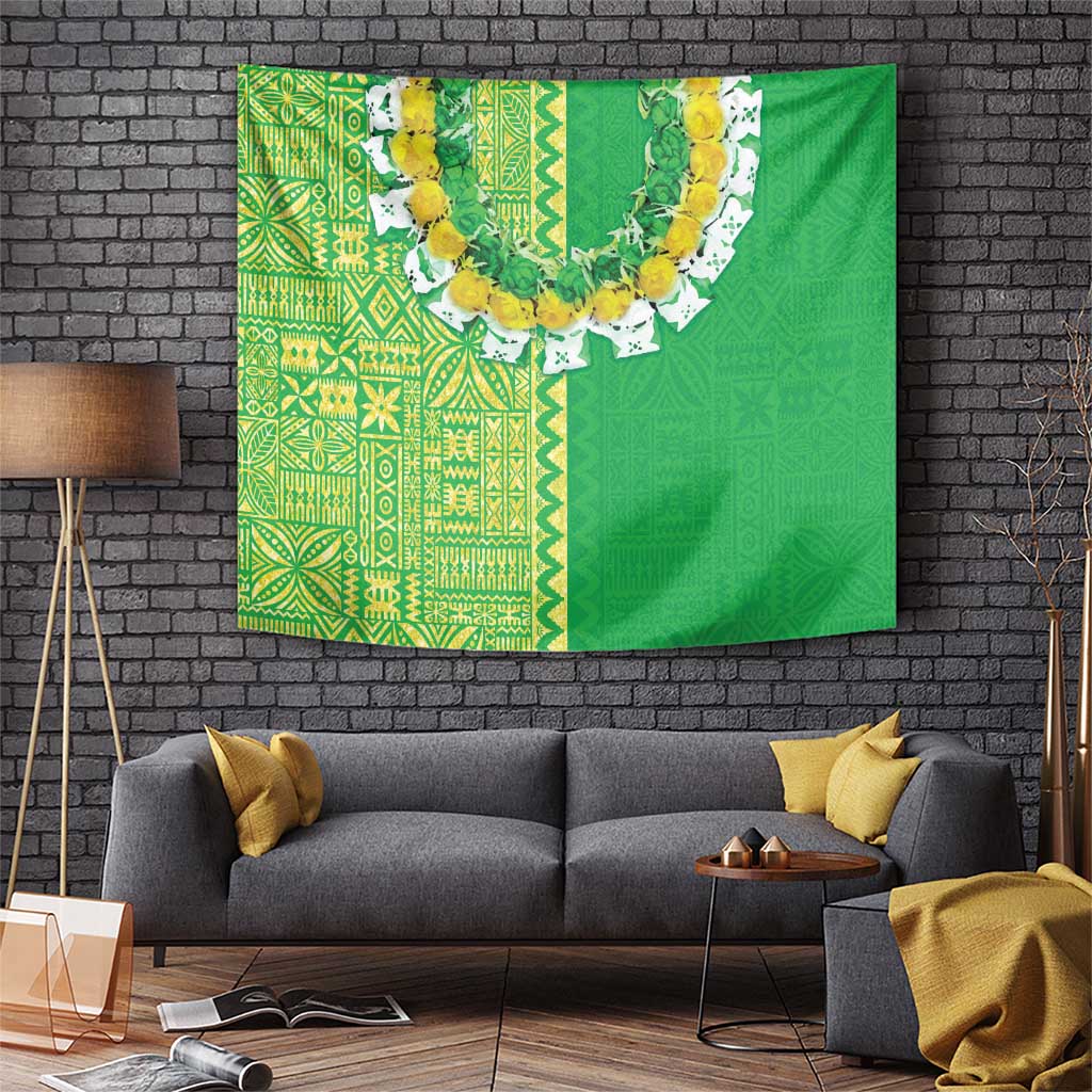Fiji Lovoni Tapestry Fijian Tapa Salusalu Green Glitter