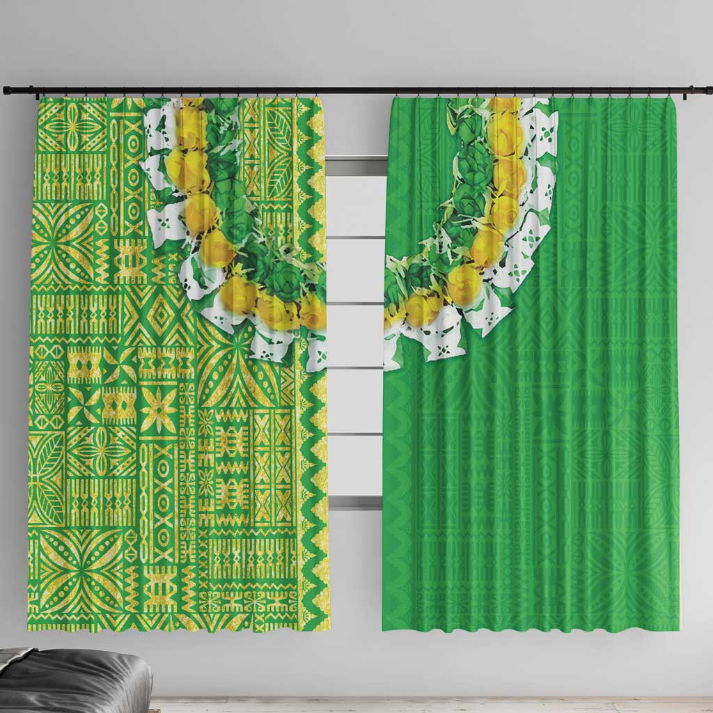 Fiji Lovoni Window Curtain Fijian Tapa Salusalu Green Glitter