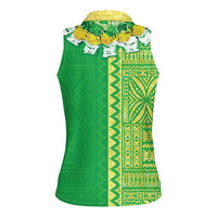 Fiji Lovoni Women Sleeveless Polo Shirt Fijian Tapa Salusalu Green Glitter