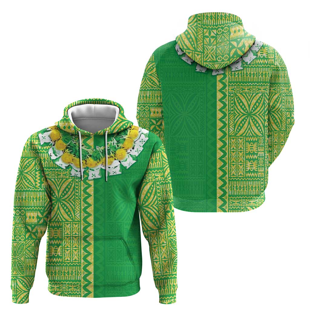 Fiji Lovoni Zip Hoodie Fijian Tapa Salusalu Green Glitter